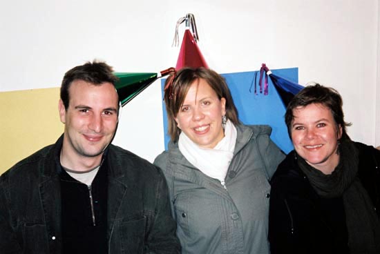 Partyhats on Ivan, Becki and Debby.